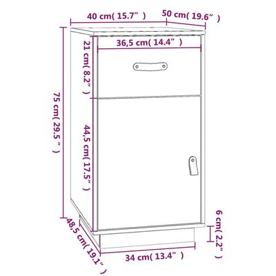 vidaXL Bureaukastje 40x50x75 cm massief grenenhout honingbruin