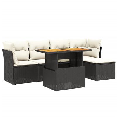 vidaXL 6-delige Loungeset met kussens poly rattan zwart