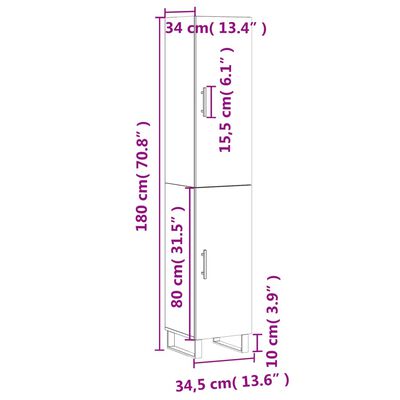 vidaXL Hoge kast 34,5x34x180 cm bewerkt hout wit