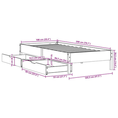 vidaXL Bedframe zonder matras massief grenenhout wit 140x200 cm