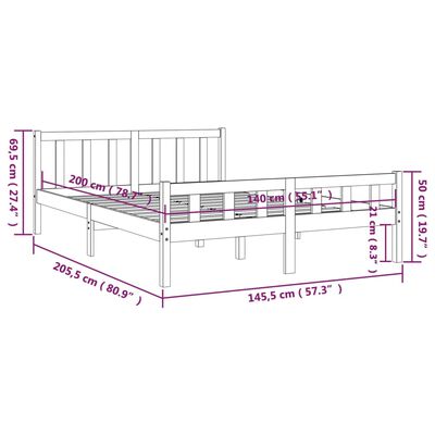 vidaXL Bedframe massief hout grijs 140x200 cm