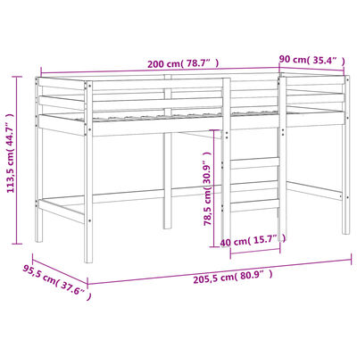 vidaXL Kinderhoogslaper met ladder 90x200 cm massief grenenhout wit