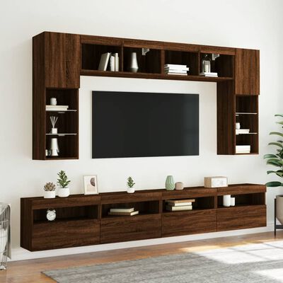 vidaXL 8-delige Tv-wandmeubelset met LED-verlichting bruin eikenkleur