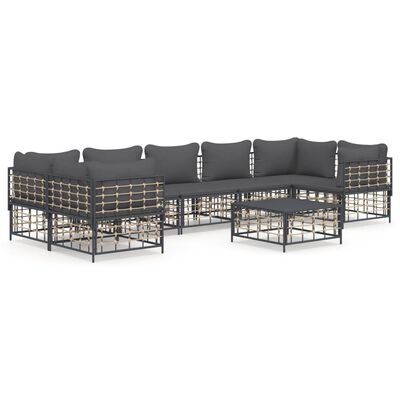 vidaXL 8-delige Loungeset met kussens poly rattan antracietkleurig