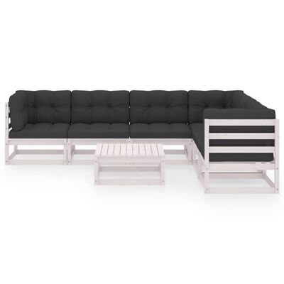 vidaXL 7-delige Loungeset met kussens massief grenenhout wit