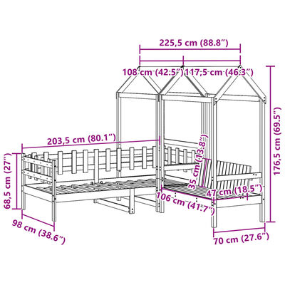 vidaXL Kinderbed met huisje en bankje massief grenenhout 90x200 cm