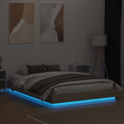 vidaXL Bedframe met LED-verlichting sonoma eikenkleurig 150x200 cm