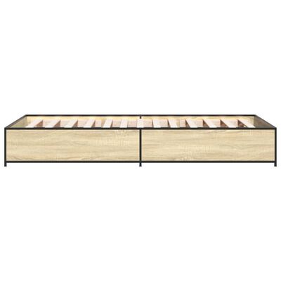 vidaXL Bedframe bewerkt hout en metaal sonoma eikenkleurig 90x190 cm