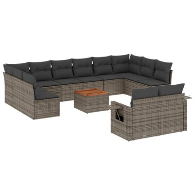 vidaXL 13-delige Loungeset met kussens poly rattan grijs