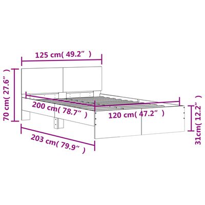 vidaXL Bedframe met hoofdeinde zwart 120x200 cm