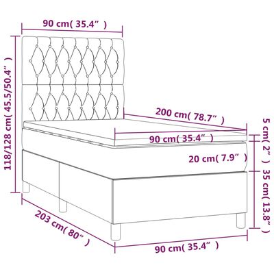 vidaXL Boxspring met matras stof lichtgrijs 90x200 cm