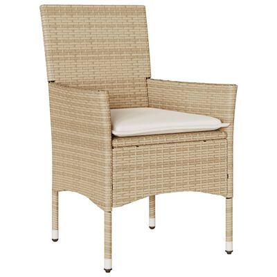 vidaXL 3-delige Bistroset met kussens poly rattan en glas beige