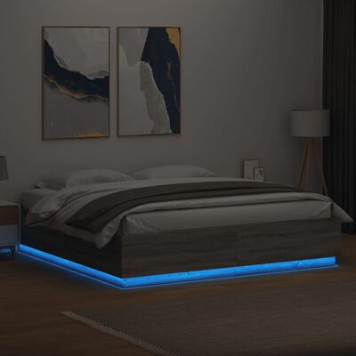 vidaXL Bedframe met LED-verlichting grijs sonoma eiken 180x200 cm