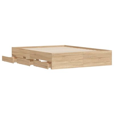 vidaXL Bedframe met lades bewerkt hout sonoma eikenkleurig 150x200 cm