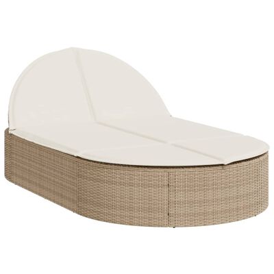 vidaXL Ligbed 2-persoons met kussens poly rattan beige