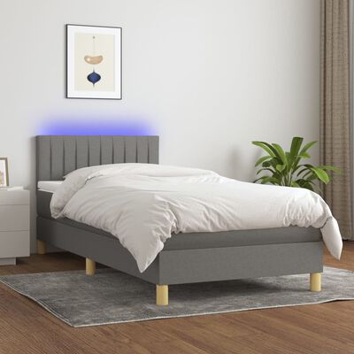 vidaXL Boxspring met matras en LED stof donkergrijs 90x190 cm