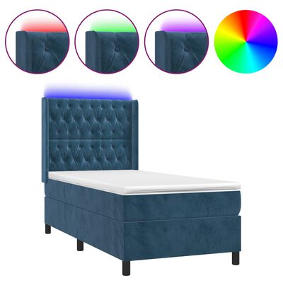 vidaXL Boxspring met matras en LED fluweel donkerblauw 100x200 cm