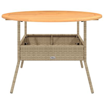 vidaXL Tuintafel met acaciahouten blad Ø110x71 cm poly rattan beige