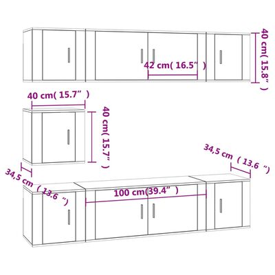 vidaXL 7-delige Tv-meubelset bewerkt hout hoogglans wit