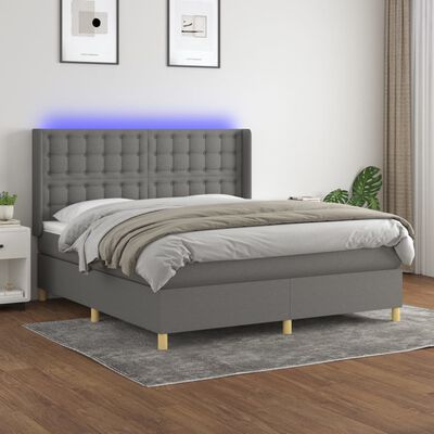 vidaXL Boxspring met matras en LED stof donkergrijs 180x200 cm