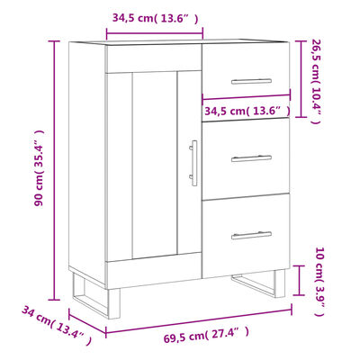 vidaXL Dressoir 69,5x34x90 cm bewerkt hout grijs sonoma eikenkleurig