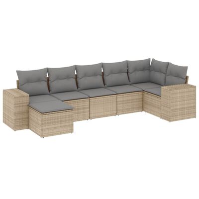 vidaXL 7-delige Loungeset met kussens poly rattan beige