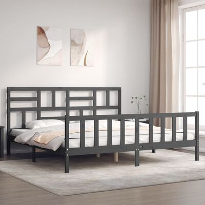 vidaXL Bedframe met hoofdbord massief hout grijs 200x200 cm