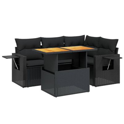 vidaXL 5-delige Loungeset met kussens poly rattan zwart