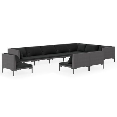 vidaXL 10-delige Loungeset met kussens poly rattan donkergrijs