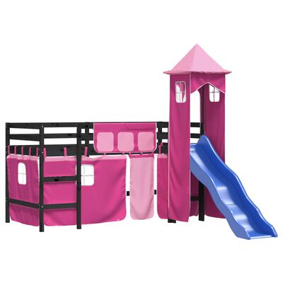 vidaXL Kinderhoogslaper met toren 90x190 cm massief grenenhout roze