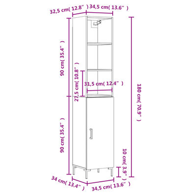 vidaXL Hoge kast 34,5x34x180 cm bewerkt hout zwart