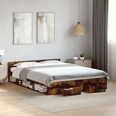 vidaXL Bedframe met lades bewerkt hout gerookt eikenkleurig 140x190 cm