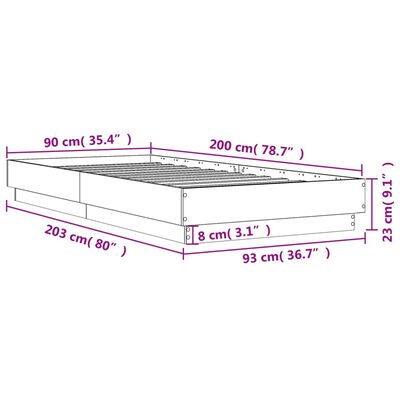 vidaXL Bedframe met LED-verlichting wit 90x200 cm