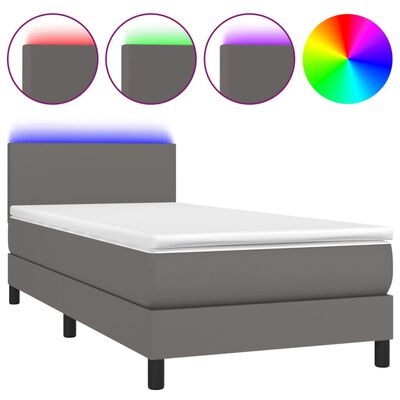 vidaXL Boxspring met matras en LED kunstleer grijs 90x200 cm