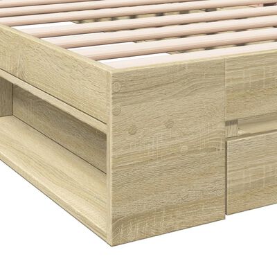 vidaXL Bedframe met lade bewerkt hout sonoma eikenkleurig 75x190 cm