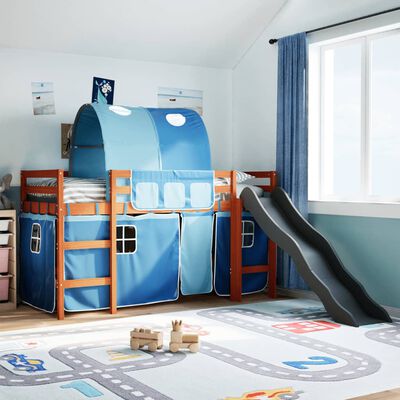 vidaXL Kinderhoogslaper met tunnel 80x200 cm massief grenenhout blauw