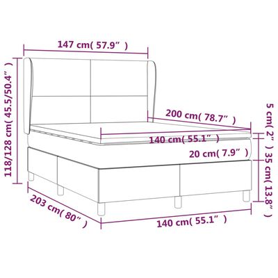 vidaXL Boxspring met matras fluweel lichtgrijs 140x200 cm