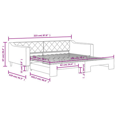 vidaXL Slaapbank met onderschuifbed 100x200 cm stof crèmekleurig