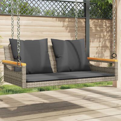 vidaXL Schommelbank met kussens 109x62x40 cm poly rattan grijs