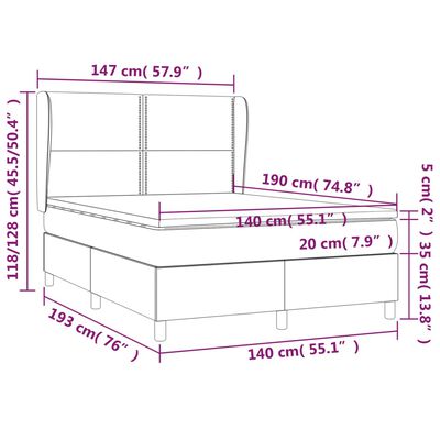 vidaXL Boxspring met matras fluweel lichtgrijs 140x190 cm