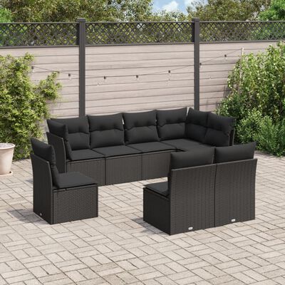 vidaXL 8-delige Loungeset met kussens poly rattan zwart