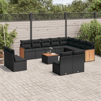 vidaXL 13-delige Loungeset met kussens poly rattan zwart