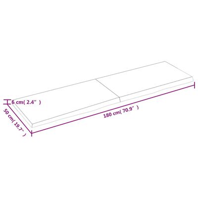 vidaXL Wastafelblad 180x50x(2-6) cm behandeld massief hout lichtbruin