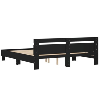 vidaXL Bedframe met hoofdeinde bewerkt hout zwart 200x200 cm