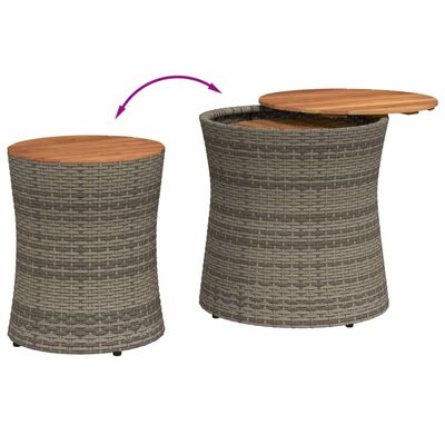 vidaXL Tuinbijzettafels 2 st met houten blad poly rattan grijs