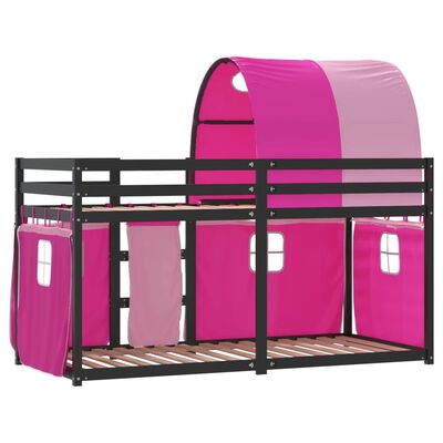 vidaXL Stapelbed met gordijnen 90x200 cm grenenhout roze