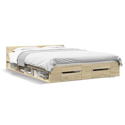 vidaXL Bedframe met lades bewerkt hout sonoma eikenkleurig 140x190 cm