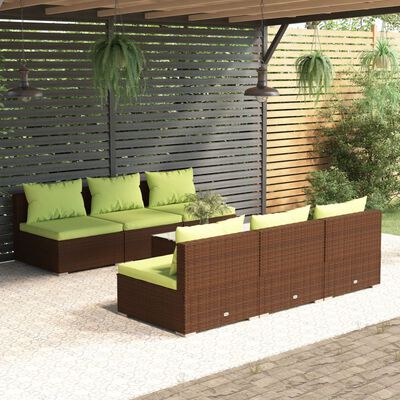 vidaXL 7-delige Loungeset met kussens poly rattan bruin