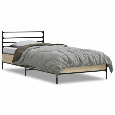 vidaXL Bedframe bewerkt hout en metaal sonoma eikenkleurig 90x190 cm