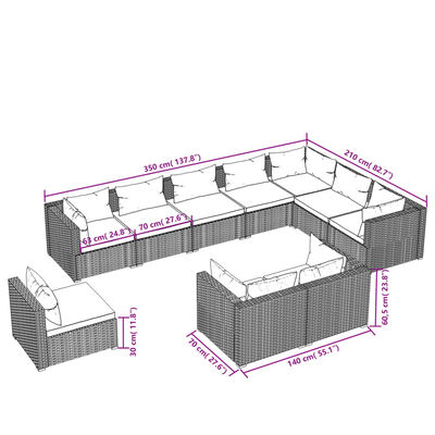 vidaXL 10-delige Loungeset met kussens poly rattan bruin